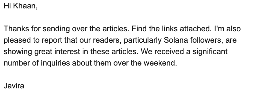 Client feedback confirming strong reader interest and engagement